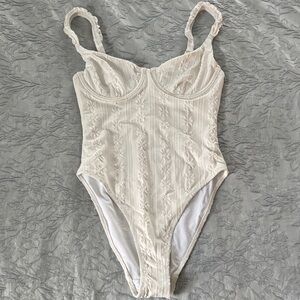 White Textured One-Piece Swimsuit